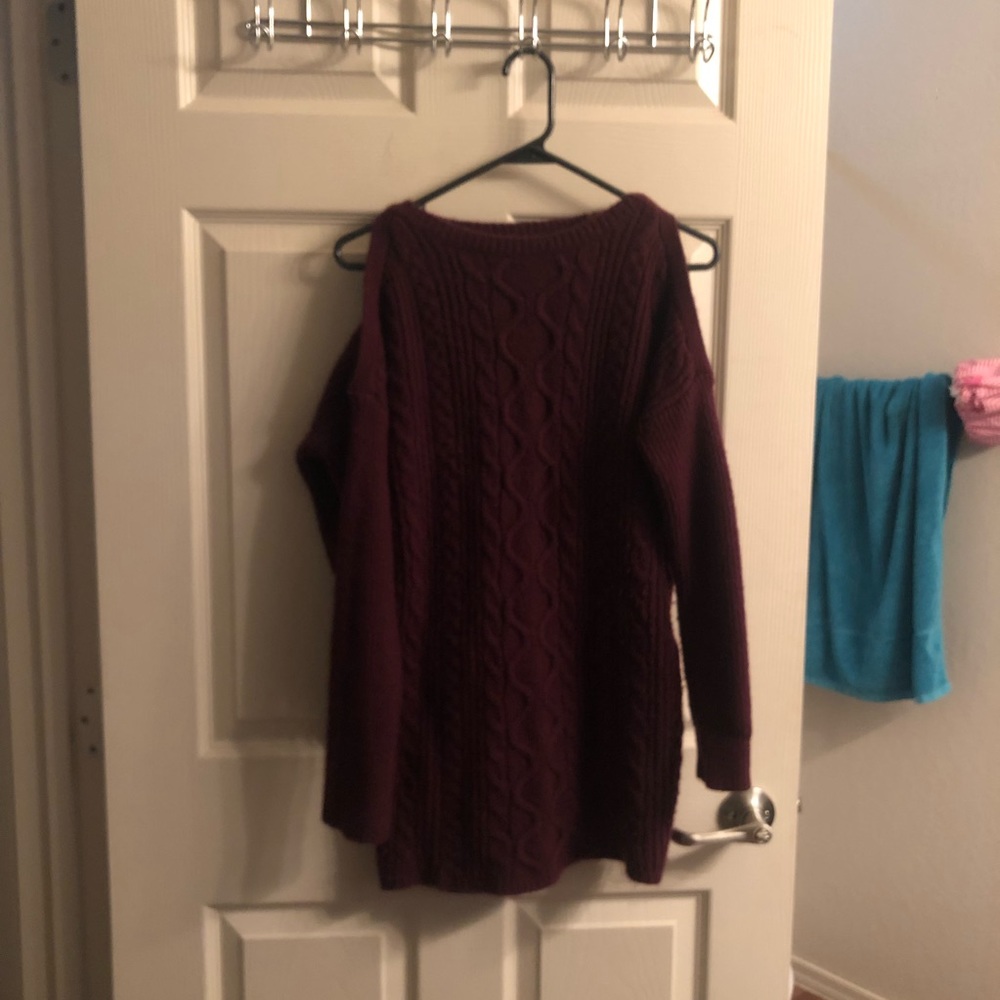 Purple Express cold shoulder soft sweater